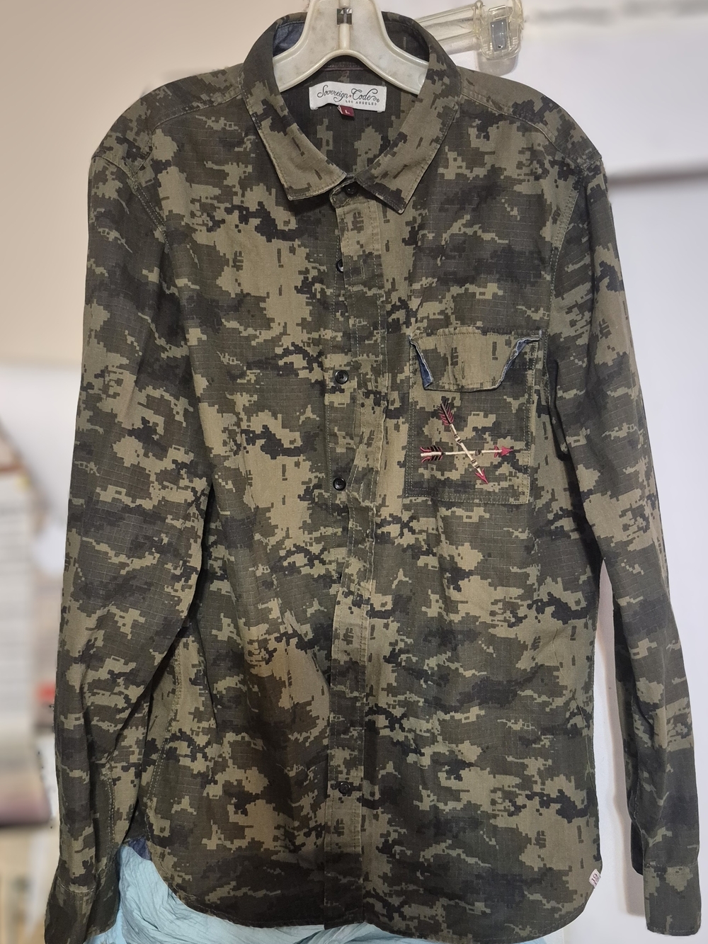 Men's Camouflage Button-Up Shirt Jacket - Olive/Black